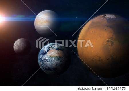 Mars, Earth, Venus, Mercury and Sun. Mars, Earth, Venus, Mercury and Sun. 135844272