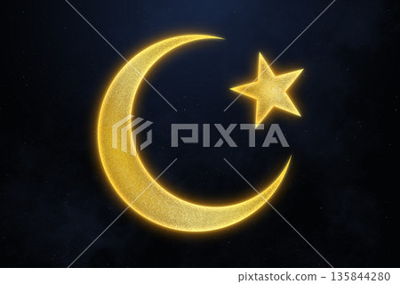 Crescent and Star in space. Universe of Islam. Ramadan. Crescent and Star in space. Universe of Islam. Ramadan. 135844280