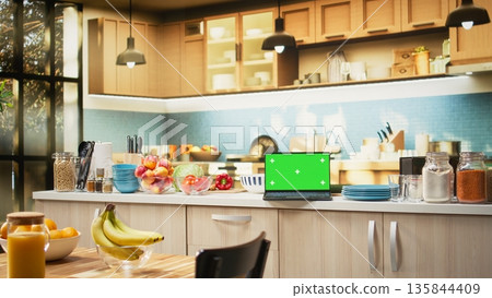 Isolated mockup with elegant kitchen interior and countertop, Stylish decorations with kitchenware, fresh produce and spices, representing culinary lifestyle and clean household organization. Isolated mockup with elegant kitchen interior and countertop, Stylish decorations with kitchenware, fresh produce and spices, representing culinary lifestyle and clean household organization. 135844409