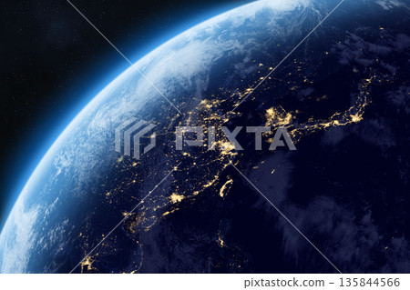 Earth from the space at night. East Asia. Earth from the space at night. East Asia. 135844566