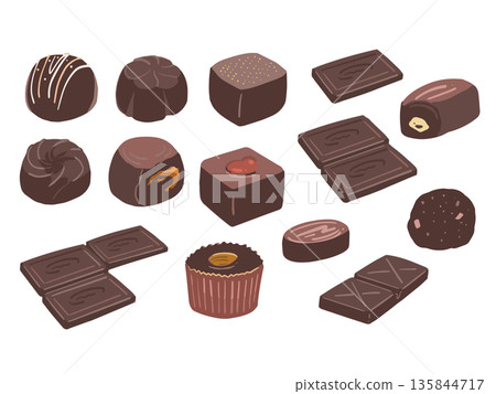 Hand-drawn illustration set of various chocolates Hand-drawn illustration set of various chocolates 135844717
