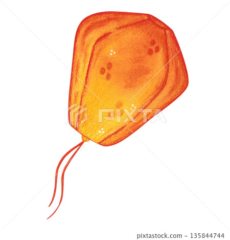 Chinese sky lantern. Hand-drawn watercolor illustration, cartoon. Design for scrapbooking, stickers, and cards. Night, lantern, holiday, Mid-Autumn Day, Asia, fire, New Year, red 135844744