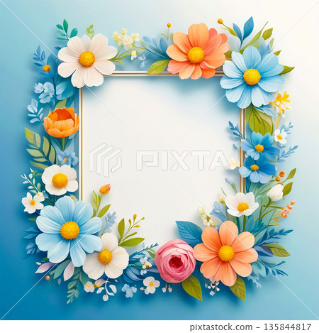 Scandinavian style stylish floral frame watercolor touch background material Scandinavian style stylish floral frame watercolor touch background material 135844817