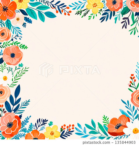 北歐風格水彩植物邊框，精美花卉背景素材 135844903