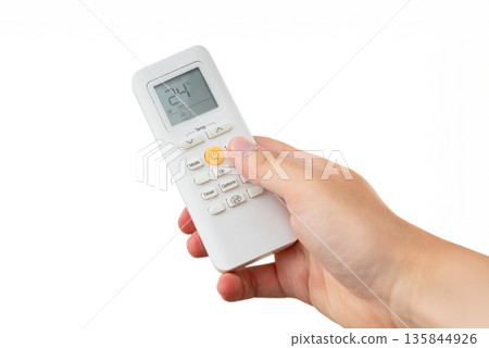 Air conditioning system, remote control in hand Air conditioning system, remote control in hand 135844926