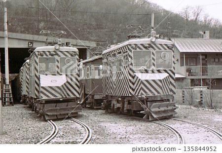 Tram snowplow, 1975, Sapporo Tram, Sapporo, Hokkaido, archival photograph Tram snowplow, 1975, Sapporo Tram, Sapporo, Hokkaido, archival photograph 135844952