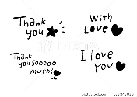 一組手繪英文訊息,表達感激和愛:謝謝你,我愛你 一組手繪英文訊息,表達感激和愛:謝謝你,我愛你 135845036