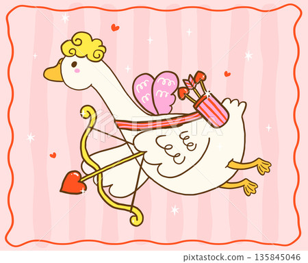 Cute silly goose valentine Cupid with arrow and bow hand drawn cartoon suitable for shirts sublimation and greeting cards 135845046