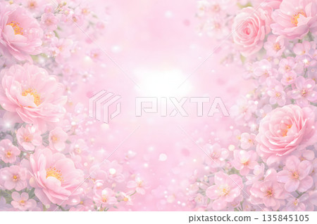 浪漫的背景，周圍環繞著粉紅色的花朵。 135845105