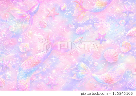 粉紅彩色的美人魚奇幻背景 135845106