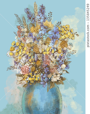 Vase of Wildflowers Illustration 135845249