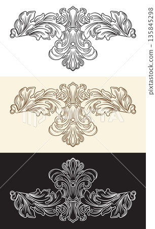 Symmetric engraving baroque ornament vector floral illustration Symmetric engraving baroque ornament vector floral illustration 135845298
