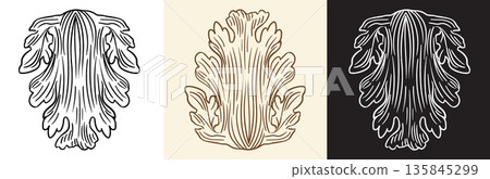 Set of engraving antique leaves design element and illustration 135845299