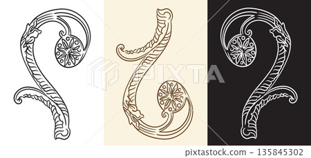 Scroll abstract hand drawing botanic design element vector Scroll abstract hand drawing botanic design element vector 135845302