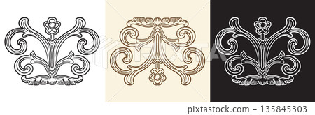 Hand drawing baroque monogram vector isolated illustration Hand drawing baroque monogram vector isolated illustration 135845303