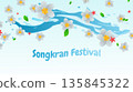 Songkran Thai New Year Water Festival Splash Vibrant flowers and joyful. For ads, web design, marketing. Vector illustration. 135845322