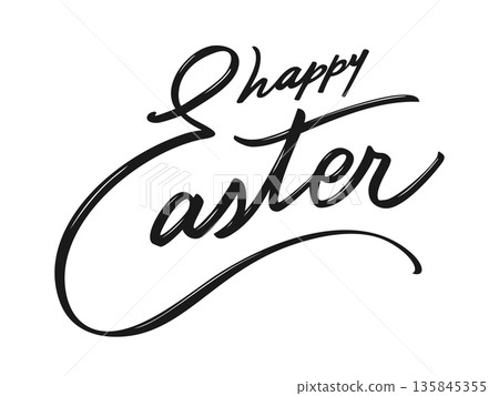 Happy Easter Calligraphy Typography Lettering with Artistic Brush Lines, Dynamic Brush Script Style, Elegant Handwritten Spring Holidays Text. Trendy Creative Easter Letterings. Vector Illustration 135845355
