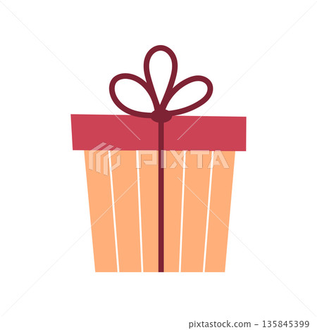 Orange and red gift box with ribbon in flat style. Orange and red gift box with ribbon in flat style. 135845399