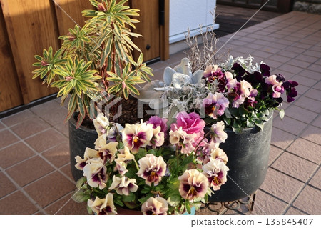 Flower arrangements displayed at the entrance 135845407