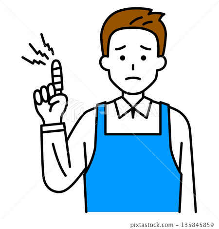 A man in an apron with an injured finger 135845859
