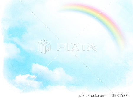 藍色的柔和雲朵背景與彩虹 藍色的柔和雲朵背景與彩虹 135845874