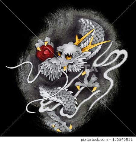 A hand-drawn dragon illustration in the Japanese style. 135845931