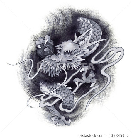 手繪日式風格的龍插圖。 135845932