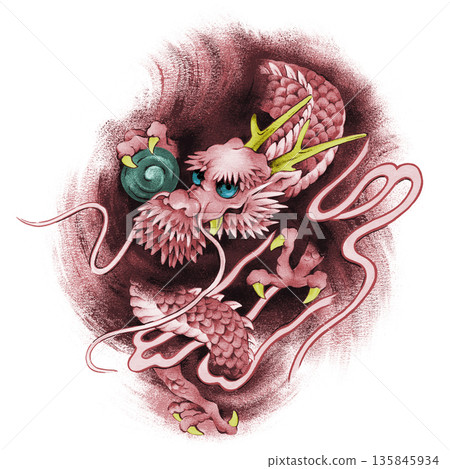 手繪日式風格的龍插圖。 135845934