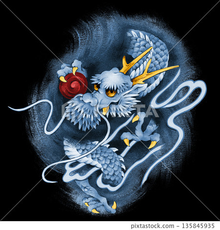 手繪日式風格的龍插圖。 135845935