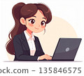 IT/DX illustration of Japanese business people and laptops | Flat design, AI-generated image 135846575