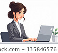 IT/DX illustration of Japanese business people and laptops | Flat design, AI-generated image 135846576