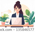 IT/DX illustration of Japanese business people and laptops | Flat design, AI-generated image 135846577