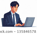 IT/DX illustration of Japanese business people and laptops | Flat design, AI-generated image 135846578