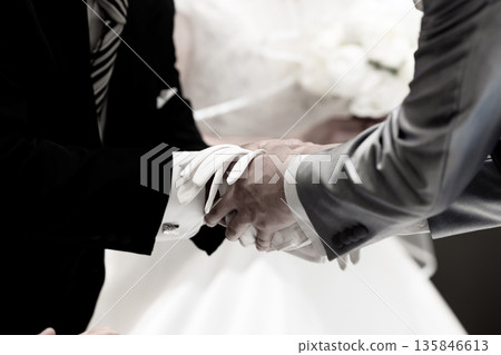 Aisle road: Groom and father-in-law shaking hands Aisle road: Groom and father-in-law shaking hands 135846613
