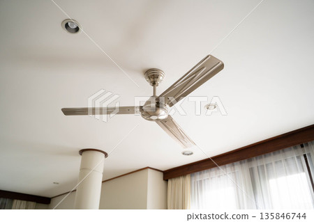 Simple modern living room ceiling fan and interior space Simple modern living room ceiling fan and interior space 135846744