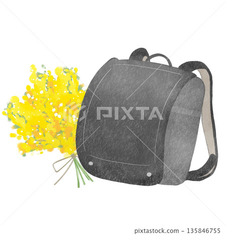 黑色書包水彩插畫 | 書包、學校、入學、新學期 黑色書包水彩插畫 | 書包、學校、入學、新學期 135846755