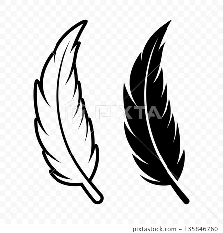 Vector Black and White Silhouette Fluffy Feather Icons. Silhouette Feather Closeup, Isolated. Flamingo, Angel, Bird Feather Design Template. Lightness and Freedom Concept Vector Black and White Silhouette Fluffy Feather Icons. Silhouette Feather Closeup, Isolated. Flamingo, Angel, Bird Feather Design Template. Lightness and Freedom Concept 135846760