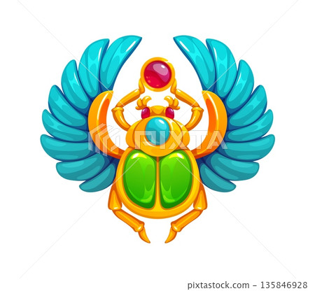 Egypt game icon or asset of scarab bug for arcade game item, cartoon vector. Egypt game icon of ancient Egyptian treasure or jewelry and totem symbol of golden scarab bug with gems and gemstones Egypt game icon or asset of scarab bug for arcade game item, cartoon vector. Egypt game icon of ancient Egyptian treasure or jewelry and totem symbol of golden scarab bug with gems and gemstones 135846928