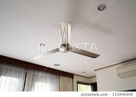 Simple modern living room ceiling fan and interior space Simple modern living room ceiling fan and interior space 135846999