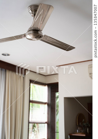 Simple modern living room ceiling fan and interior space Simple modern living room ceiling fan and interior space 135847007