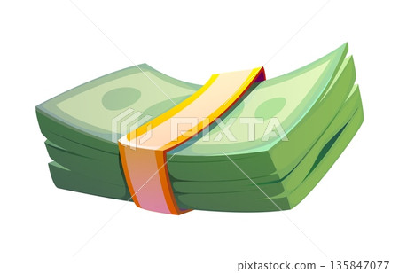 Casino gambling game icon of stack of green dollars banknotes tied together. Cartoon money bills bundle with green notes. Vector money stack symbolizes casino jackpots, lucky win and financial success 135847077