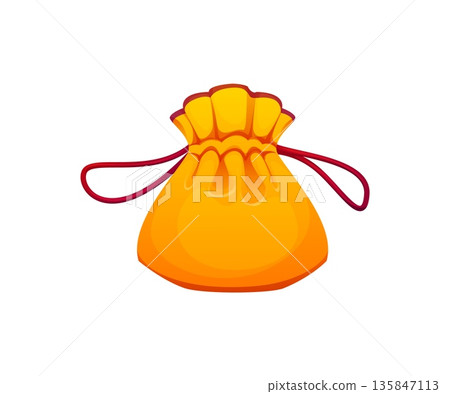 Chinese fortune pouch, traditional golden lucky money bag with red cord. Festive cartoon sack representing wealth and prosperity in Asian culture. Vector isolated Lunar new year celebration gift sack Chinese fortune pouch, traditional golden lucky money bag with red cord. Festive cartoon sack representing wealth and prosperity in Asian culture. Vector isolated Lunar new year celebration gift sack 135847113