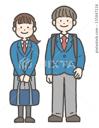 身穿校服的國中和高中男生女生們笑容燦爛 身穿校服的國中和高中男生女生們笑容燦爛 135847216