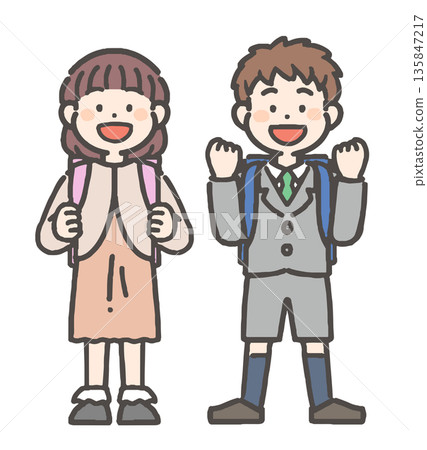 笑容燦爛的小學生男孩女孩 笑容燦爛的小學生男孩女孩 135847217