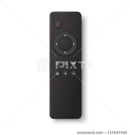 Vector 3d Realistic TV Remote Control, Isolated. Smart Remote Controller Device. Television Remote Control Icon, Top View. Media Player Controller with Shadow 135847490