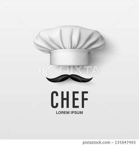 Vector 3d Chef Logo Design with Cooking Hat and Mustache. Restaurant Chef Emblem, Culinary Logo Template. Food Brand Identity Symbol. Kitchen Badge, Chef Sign, Gastronomy Logo Vector 3d Chef Logo Design with Cooking Hat and Mustache. Restaurant Chef Emblem, Culinary Logo Template. Food Brand Identity Symbol. Kitchen Badge, Chef Sign, Gastronomy Logo 135847493