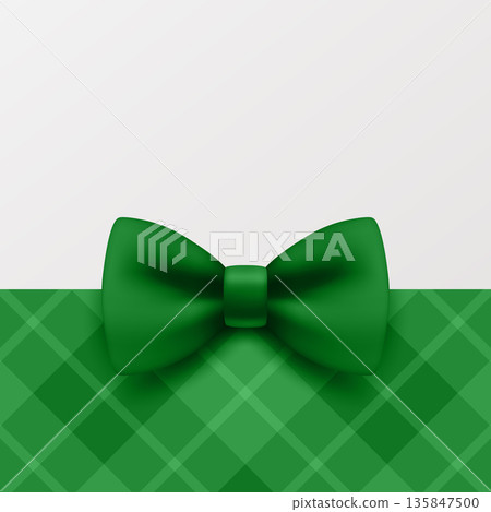 Vector 3d Green Bow Tie on Patterned Background. Elegant Gift Card Banner Template. St Patrick Party Invitation Design. Holiday, Greeting Card with Copy Space, Vector Illustration Vector 3d Green Bow Tie on Patterned Background. Elegant Gift Card Banner Template. St Patrick Party Invitation Design. Holiday, Greeting Card with Copy Space, Vector Illustration 135847500