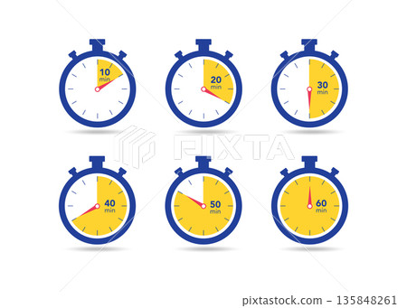 Set of timer and Stopwatch icons. Countdown symbol stock illustration Set of timer and Stopwatch icons. Countdown symbol stock illustration 135848261