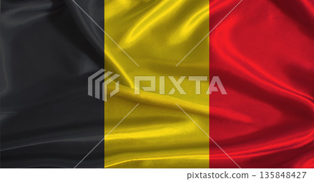 Belgium flag with cloth textured background. National flag of Belgium with realistic texture 135848427