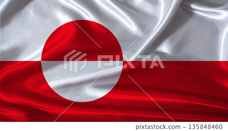 National flag of Greenland with cloth texture. Greenland flag with realistic texture background National flag of Greenland with cloth texture. Greenland flag with realistic texture background 135848460